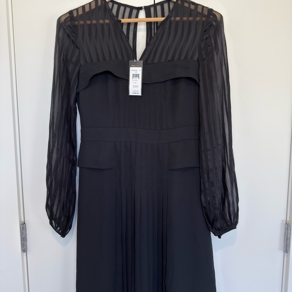 BCBGMaxAzria Black Dress with Sheer Striped Sleeves
